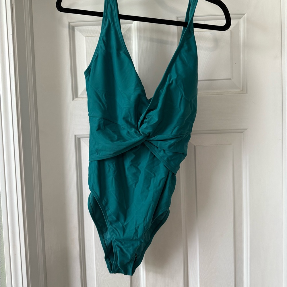 Nicole Miller Green One Piece with Plunging V-Neck and Twisted Waist